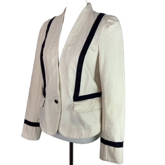 Loft Blazer Jacket Cream Navy Size 12 - Picture 7 of 8